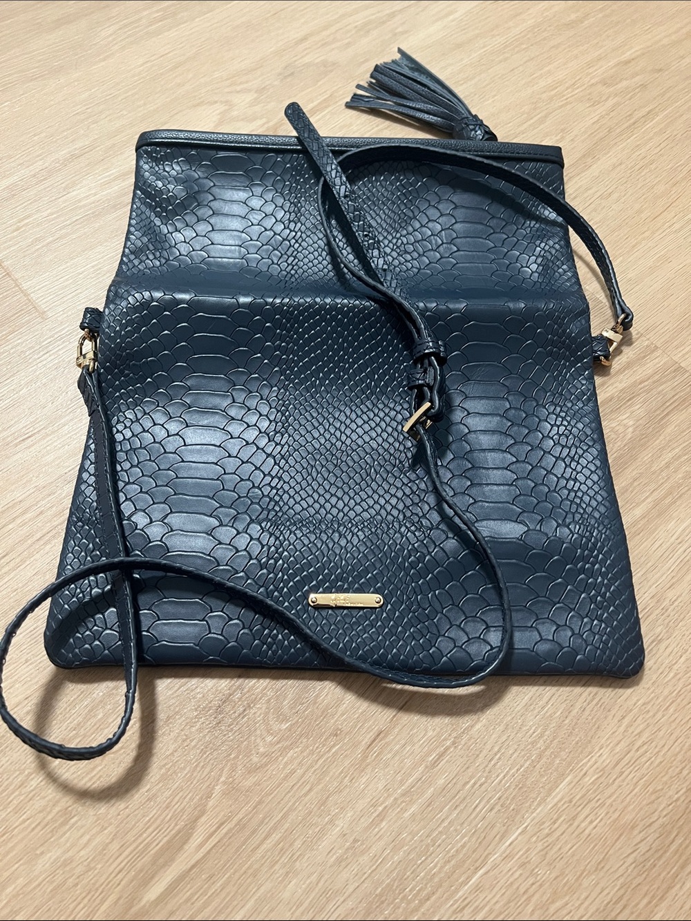 GiGi New York Navy Textured Crossbody with Tassel